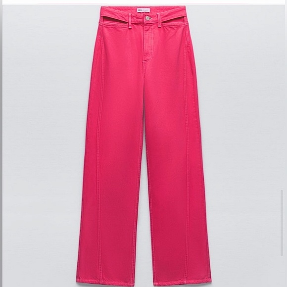 Zara Pink Full Length Cut Out Jeans - Picture 1 of 4